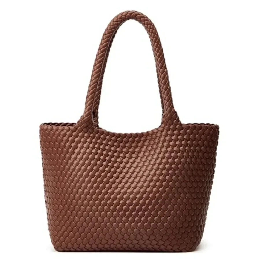 Sac fourre-tout tissé BOYATU pour femmes : sac à main en cuir vegan avec 1 fermeture éclair – sac fourre-tout tissé à la main pour les voyages, les vacances, la plage et les week-ends