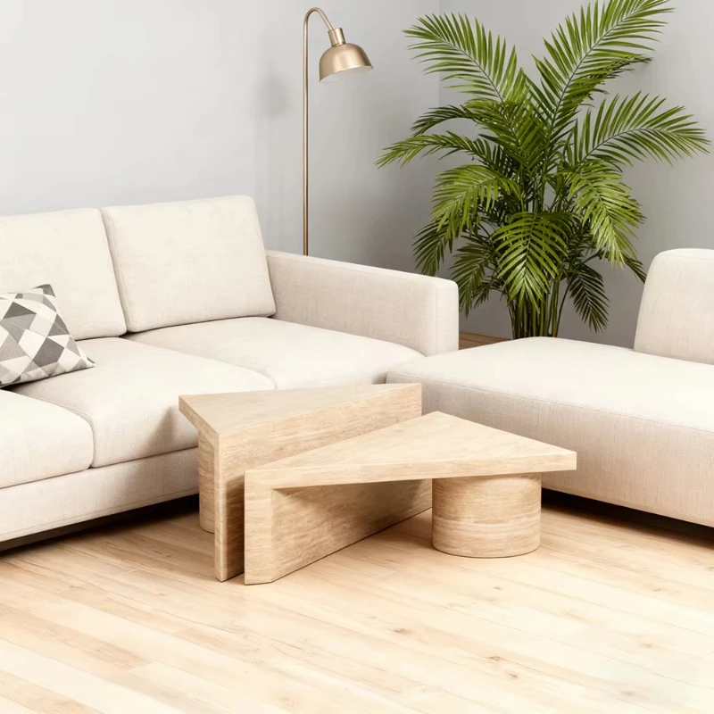 Living room furniture luxury triangular limestone coffee table luxury marble coffee side table