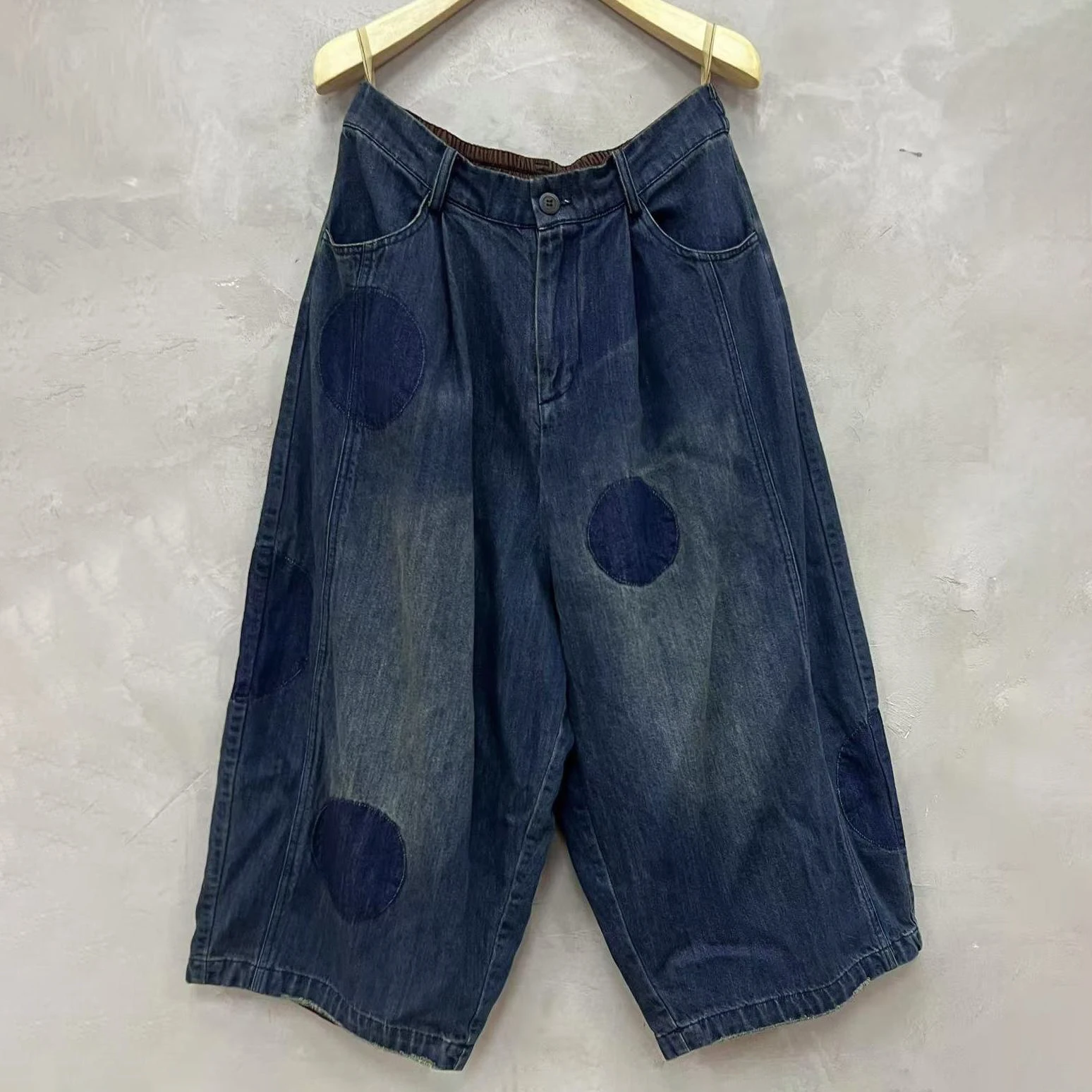 

Новые осенние женские джинсы из чистого хлопка с эластичным поясом и застежкой на пуговицах, свободный крой, от Gonglan Wood