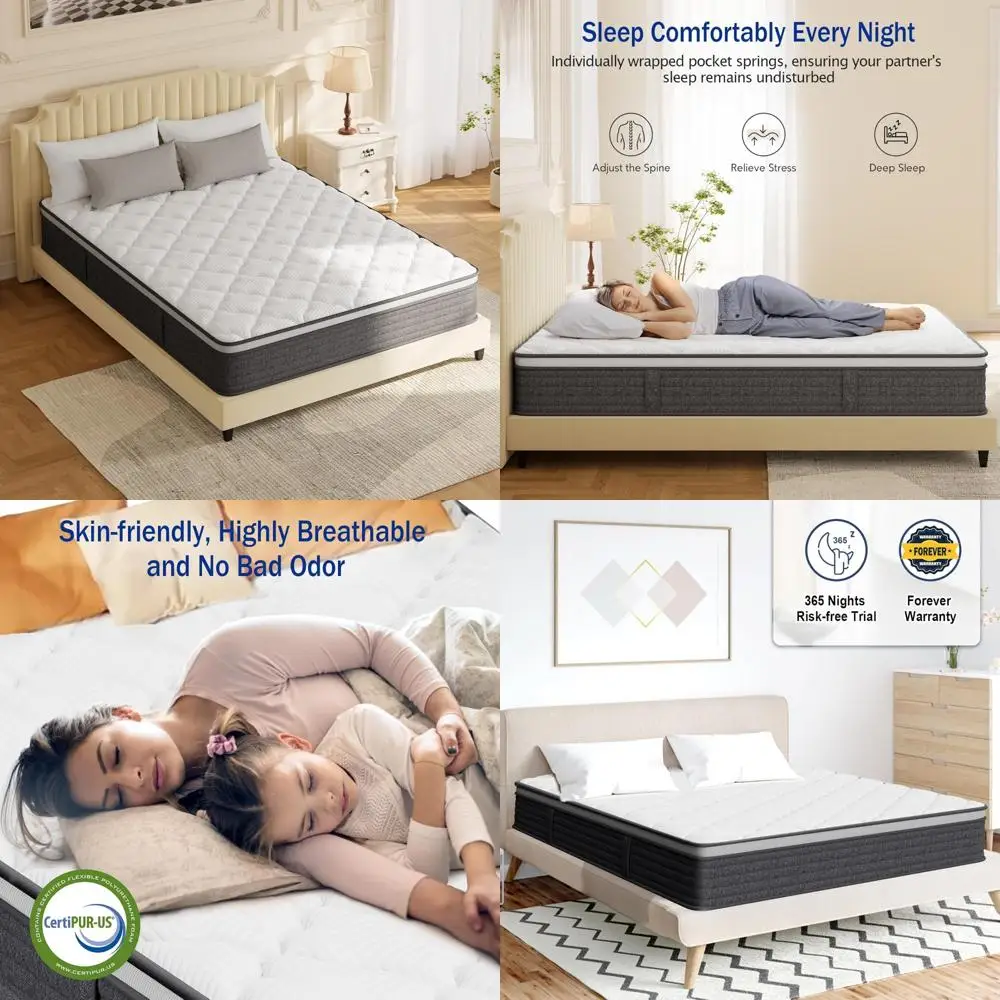 Twin Size 12 Inch Gel Memory Foam Hybrid Mattress with Pocketed Springs and Pressure Relief Technology