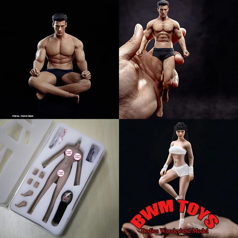 PHMB2018-T01A/B PHMB2019-T03A/T03B 1/12 SEXY Male/Female Super-Flexible Suntan/Pale Skin Seamless Body with Head Doll Toy