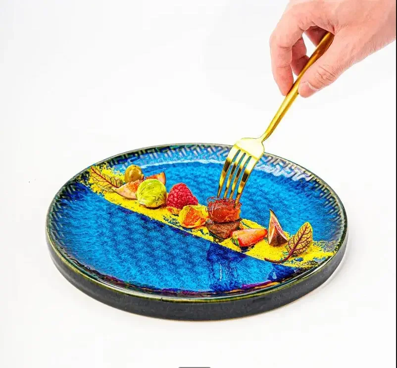 

Скандинавская синяя тарелка для стейка, домашнее ужин, основное блюдо, десерт, салат, отель, ресторан, украшение для еды, керамическая посуда