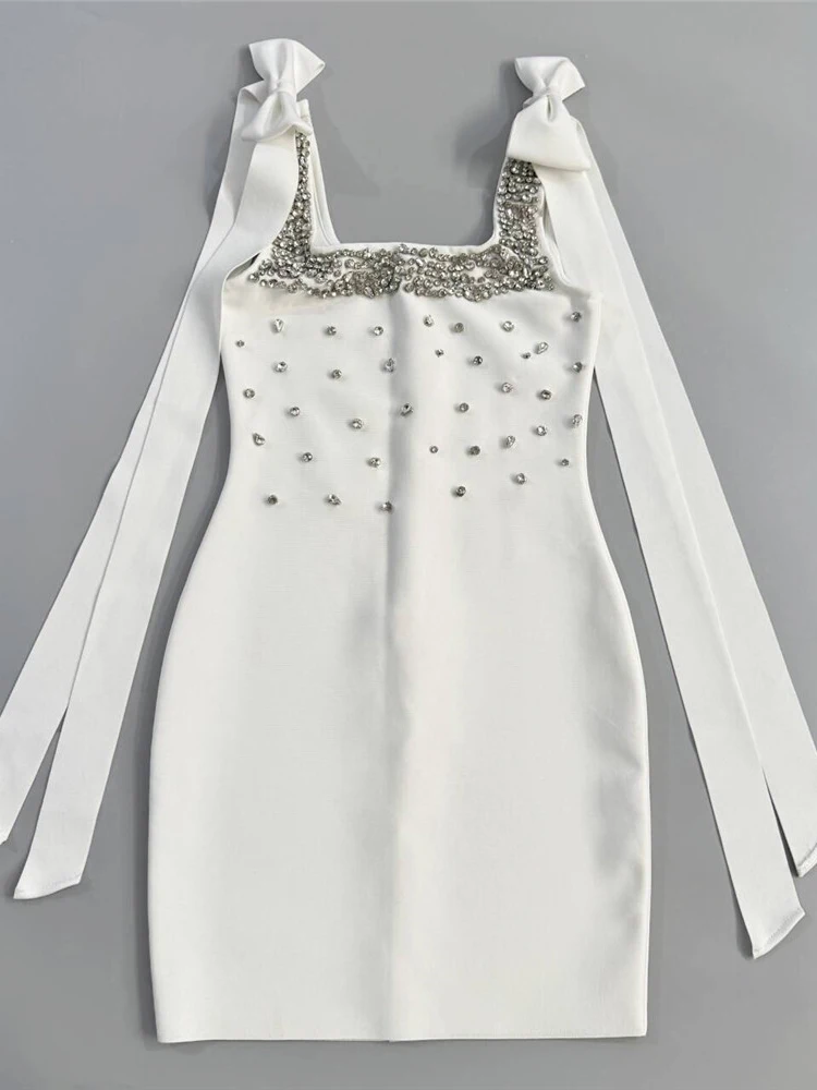 Seksowna czarna obcisła sukienka bandażowa z diamentami i sznurowaniem – Sukienka na spotkania świąteczne i randki, Vestidos