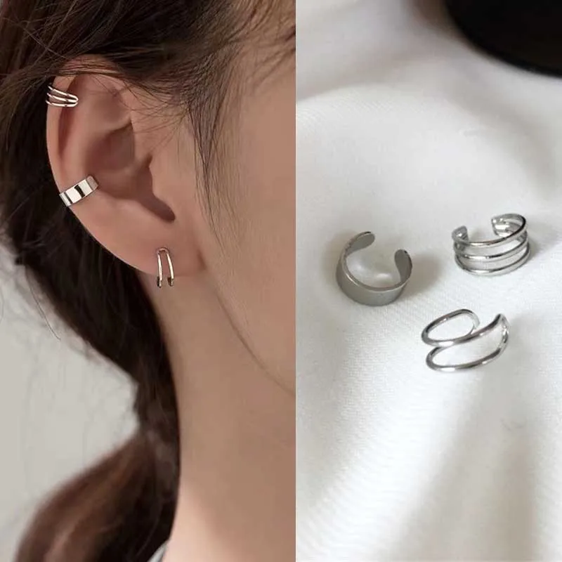 Silver Color Simple Smooth Ear Cuffs Clip Earrings for Women No Piercing Fake Cartilage Earring Fashion Jewelry New In Gifts