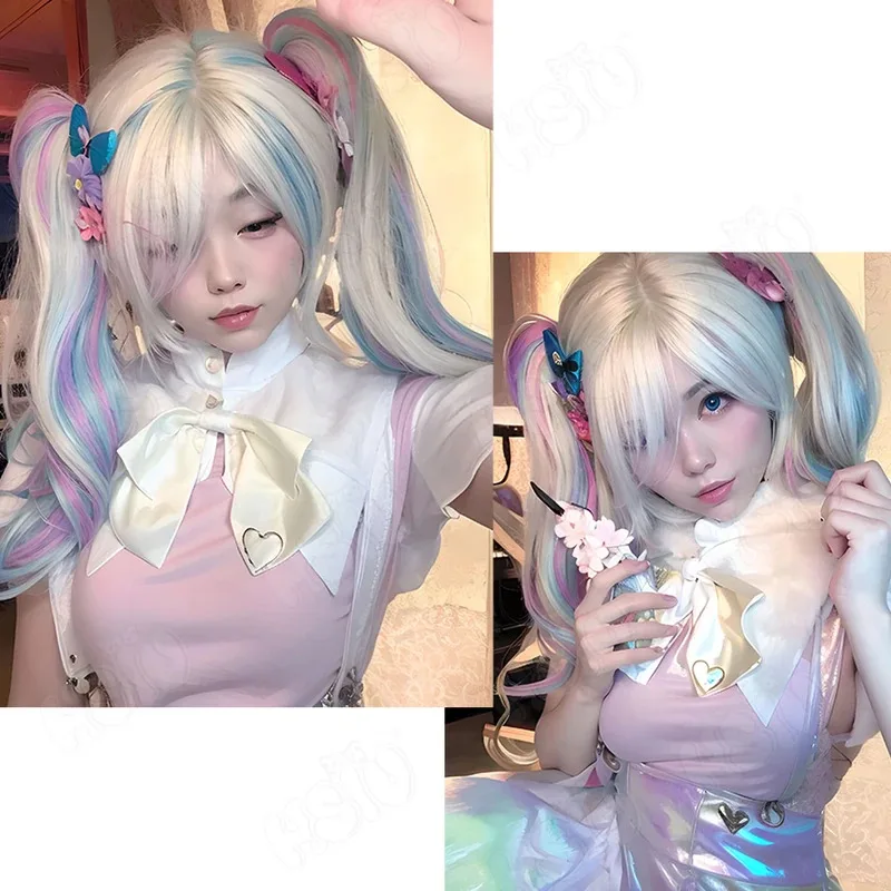 Needy girl KAngle angel sugar Cosplay Wig Game needy girl overdose Cosplay Wig HSIU 45CM Gradient Double ponytail short Hair