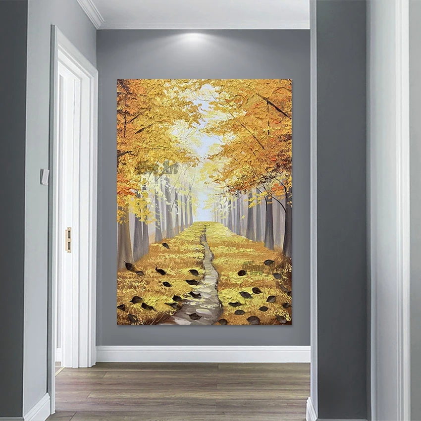 

Hand-painted Autumn Modern Abstract Tree Scenery Paintings Quality Artwork Wall Art Pictures For Hotels Home Decoration Canvas