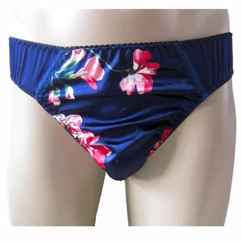 

Мужские трусы с цветочным принтом, шелковистые на ощупь, с низкой посадкой, для танцевальных выступлений, костюм для приватных вечеринок, в стиле Харадзюку