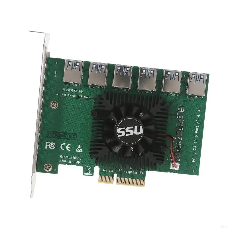 B0KF Mining PCI-E Extender Riser Card 1 to External 6 USB Adapter 16x Slots Card PCI-E Adapter Riser Card