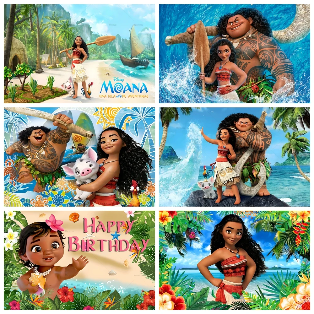 Disney Moana Photo Backdrop Custom Baby Shower Boys and Girls Birthday Party Decoration Photography Backgrounds Banner Decors