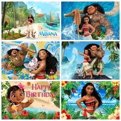 Disney Moana-Fondo de fotografía personalizado para fiesta de cumpleaños de niños y niñas, decoración de pancarta