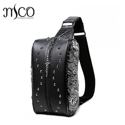 Fashion 3D Dragon Embossed Punk Rivet chest bags PU leather hop trend bag High Quality Small shoulder bags for Men traval Bag