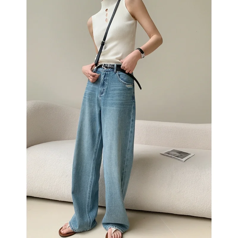 

Y2k Hip-hop Blue Retro Jeans for Women High Waist American Wide Leg Pants Y2K Vintage Fashion Straight Summer Bagge Trousers