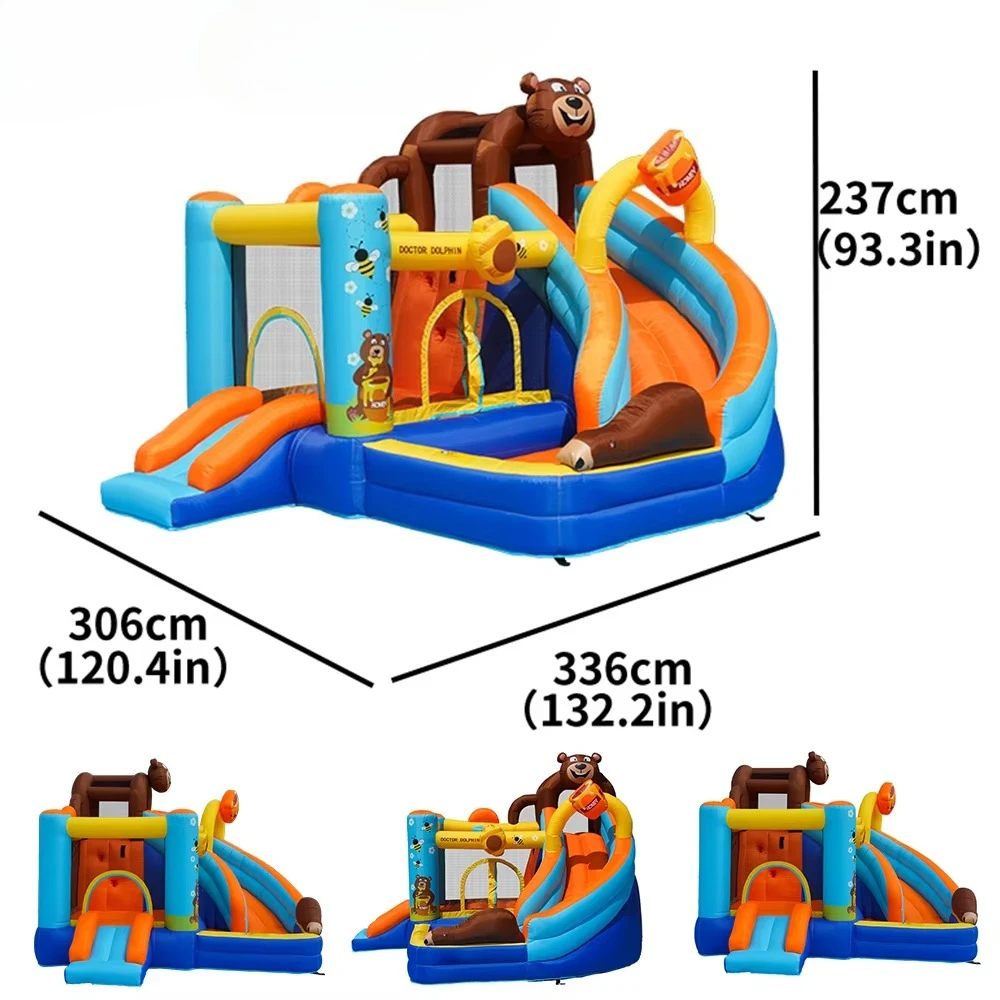 Aangepast formaat Logo afdrukken Beer Thema Buiten Thuisgebruik Springhuis Glijbaan Combo Opblaasbaar springkasteel Opblaasbaar springkasteel