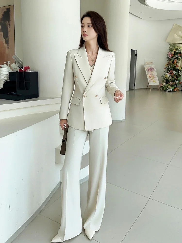 

White Casual Tee-Piece Suit Set for Women Autumn Winter Host Workwear Profional Ladylike Sle Commute Friendly Polye...