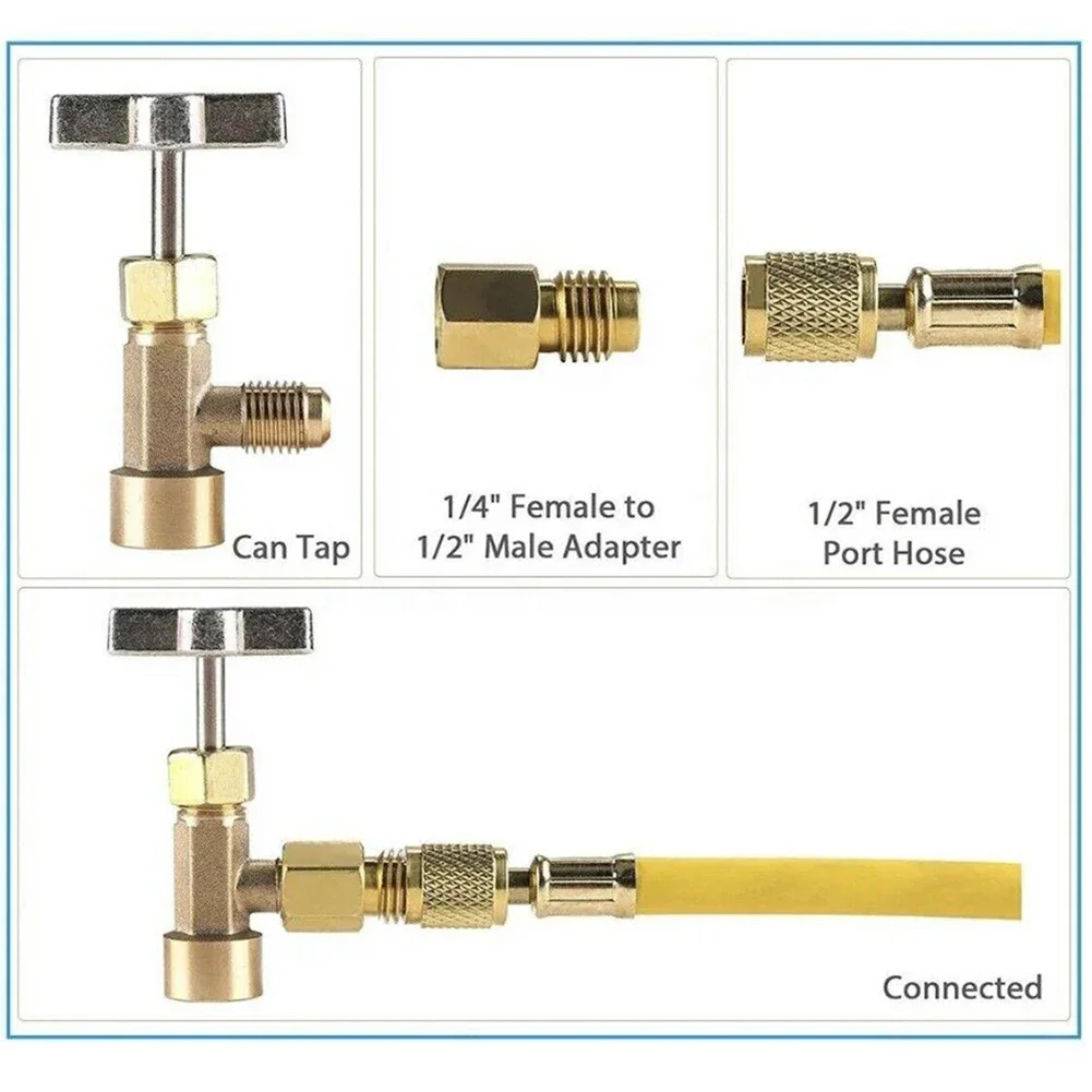 

R134a A/C Can Tap With Tank Adapter For 1/4" And 1/2" AC Charging Hoses 1/2'' ACME Female 1/4'' SAE Male For Direct Connection