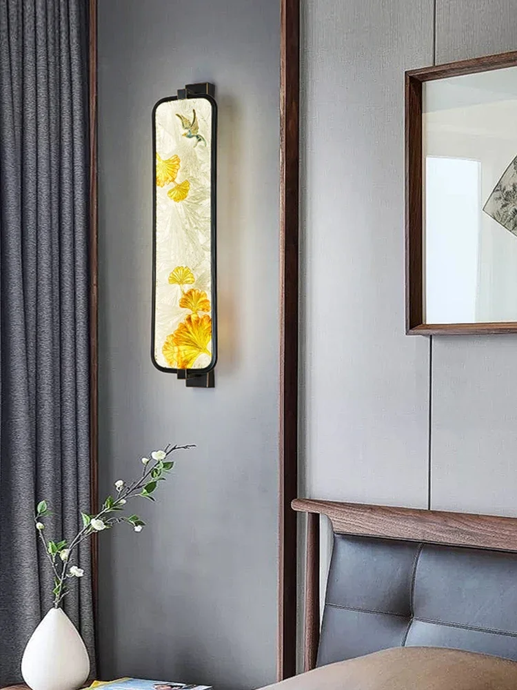 Lampu dinding enamel tembaga gaya Cina baru, dinding latar belakang TV ruang tamu, lampu samping tempat tidur kamar tidur, lampu lorong