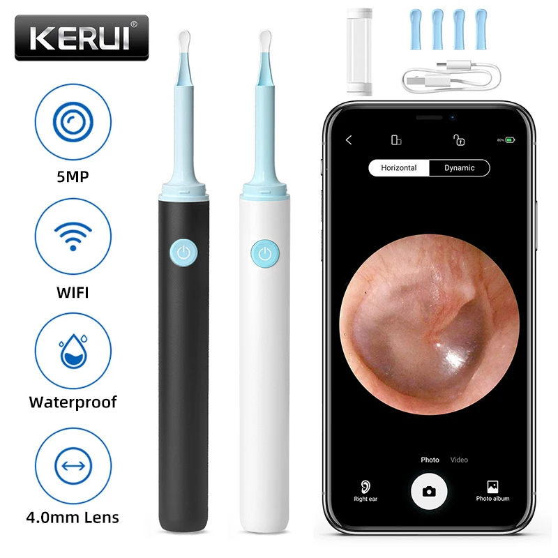 

KERUI Smart Visual Ear Cleaner with Camera HD Sticks Otoscope USB Charging Endoscope Wax Removal Tool Earpick