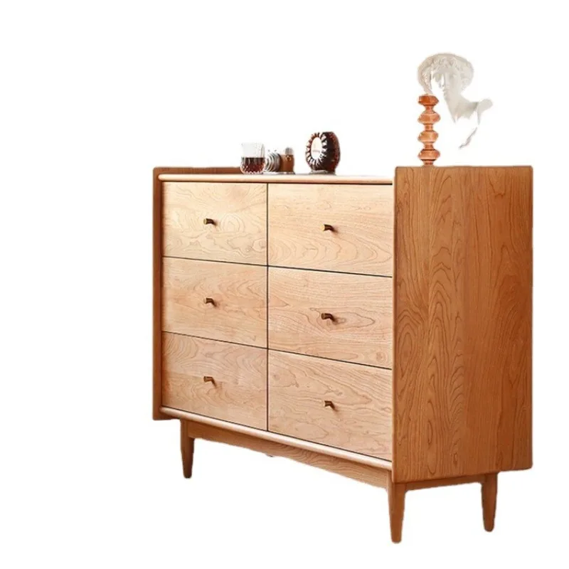 

Japanese-style solid wood six-chest cabinet, cherry wood drawer bedroom Nordic log furniture, modern simple oak