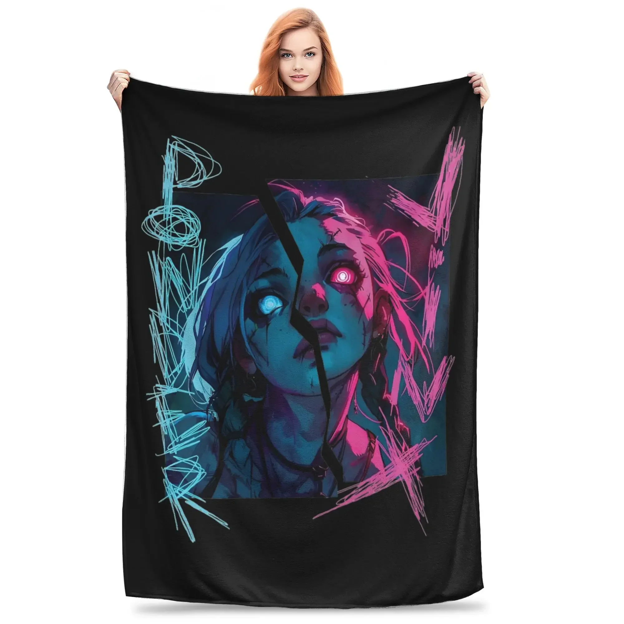 Powder Jinx Vi Arcane Blanket Coral Fleece Plush Summer L-Leagues of Legend Game Ultra-Soft Throw Blanket for Bedding Rug Piece