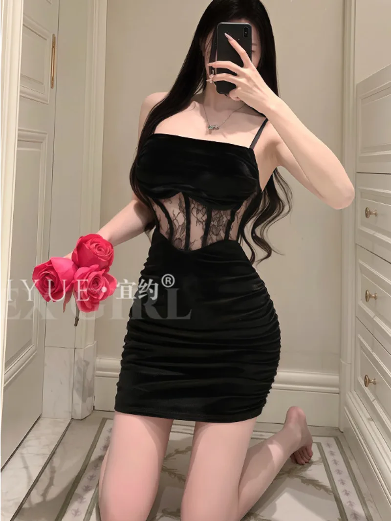 Sexy Hot Girl Nightclub Uniform Velvet Strap Bodycon Dress Elegant Women's Uniform Temptation Fashion Sweet Mini Dress MH99