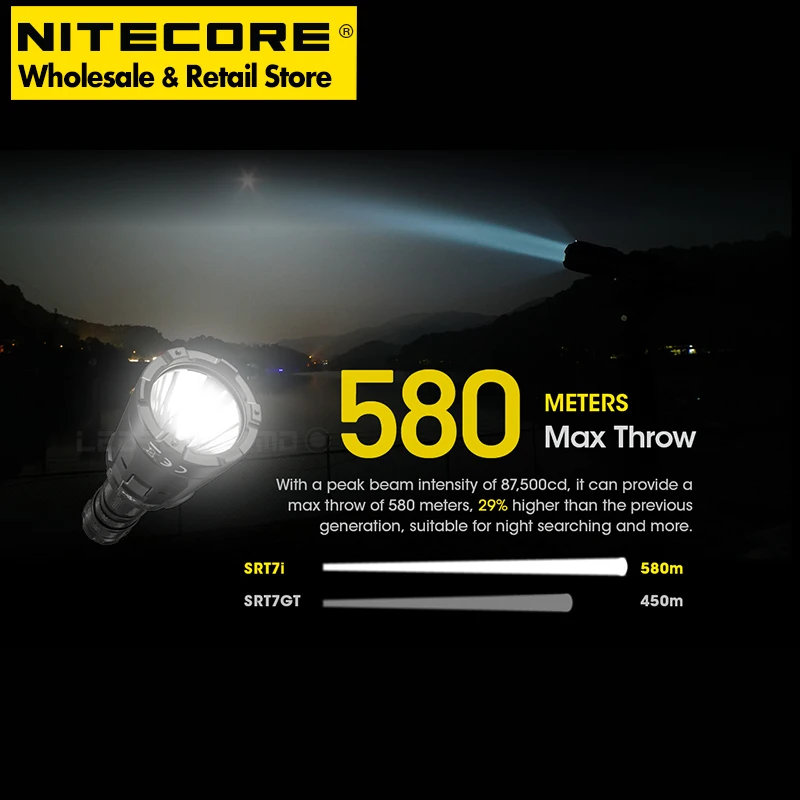 Stepless Brightness Adjustment NITECORE SRT7i 3000 Lumens Rechargeable Tactical Flashlight with NL2150HPi 5000mAh Battery