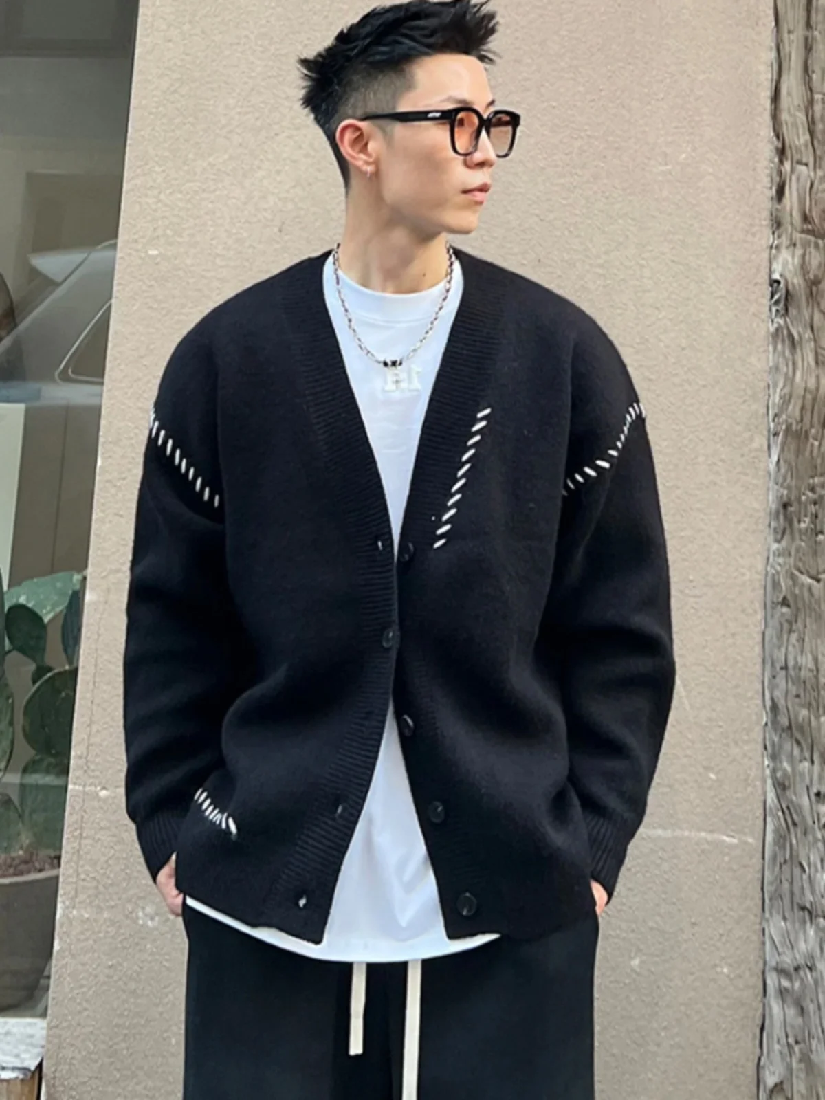 

Couple's Knitted Open Cardigan Coat Men's Autumn Winter plus Size Casual Trendy Fat People Loose Sweater V-ne Warmth