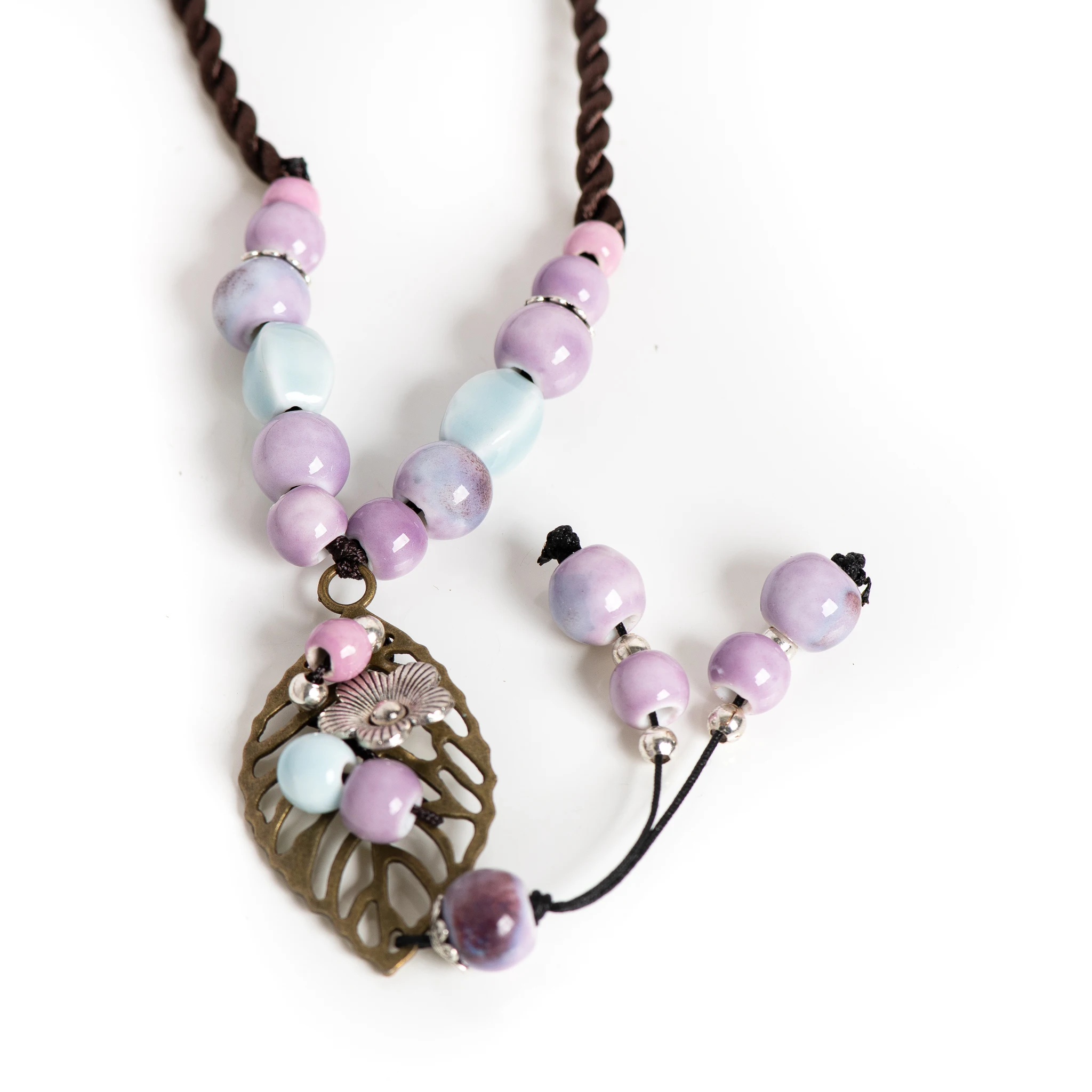Handmade Heart Pendant Ceramic Necklace for Women Vintage Long Adjustable Boho Sweet Style Jewelry
