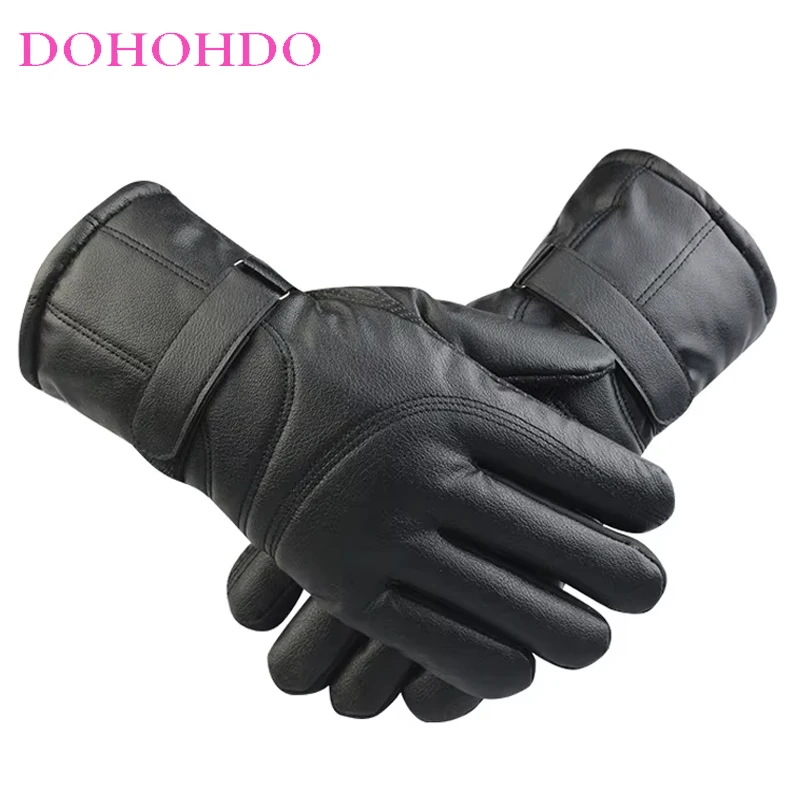 Guantes impermeables de invierno, guantes negros de cuero y algodón con pantalla táctil, guantes cálidos y gruesos a prueba de viento para montar en motocicleta fríos, perfectasки