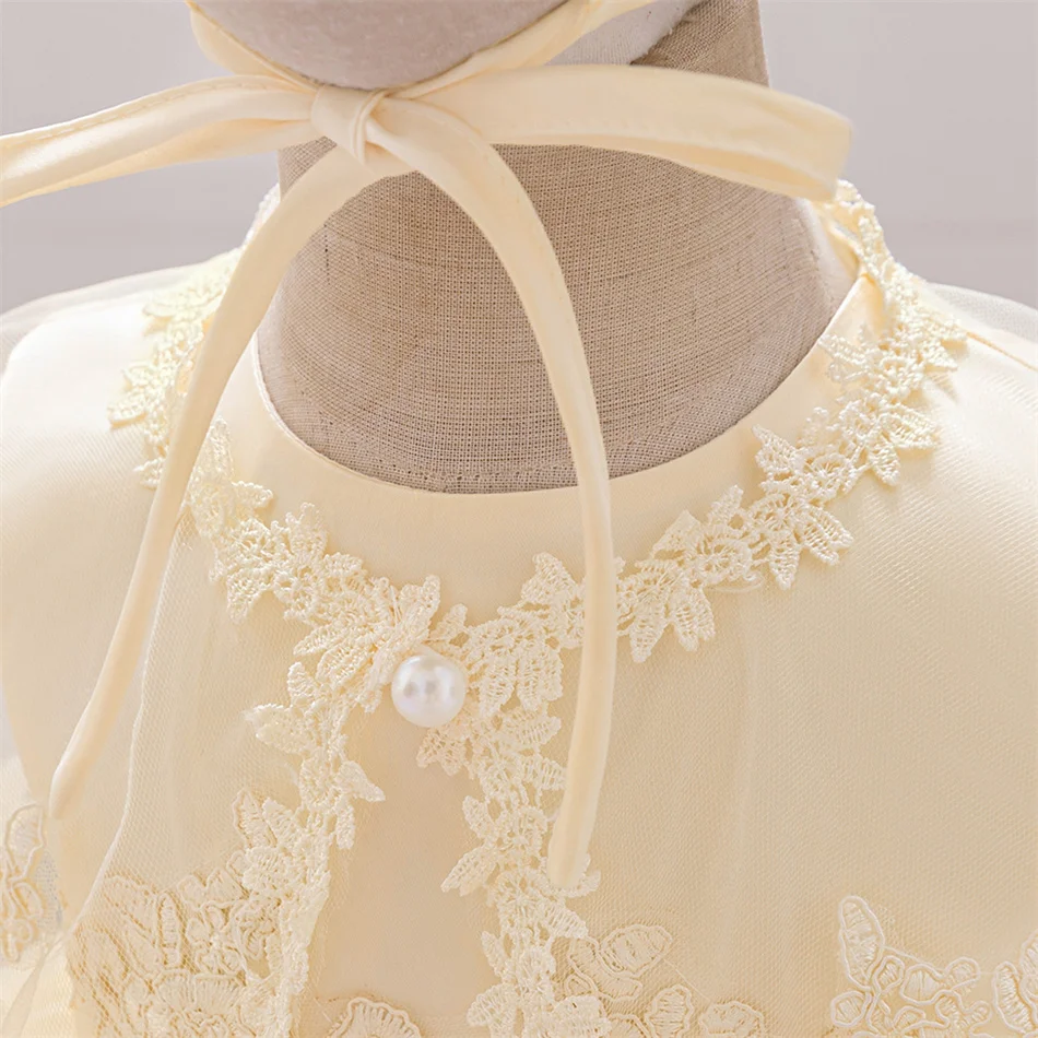 Baby Girls Solid Princess Dress Wedding Formal Frocks Hundred Day Banquet Gown Newborn Floral Birthday Costumes Hat Set 3-24M
