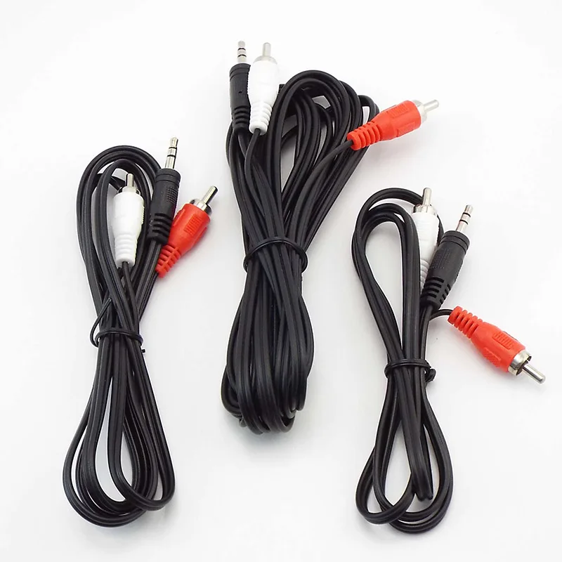 1M/1.5M/3M 3.5mm Plug Jack to 2RCA Male Stereo Audio Cable Splitter Connector Speaker Adapter Cables