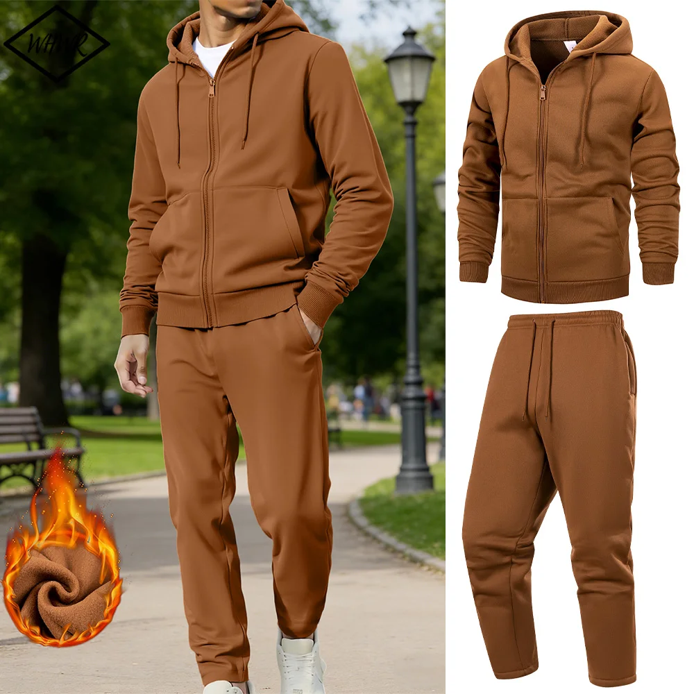 

Casual Athletic Sweater Trouser Long Sleeve Sweatsuits Suit Men Sport Cardigan Stand Collar Sweatshirts Pant Sweatpants 2Pcs Set
