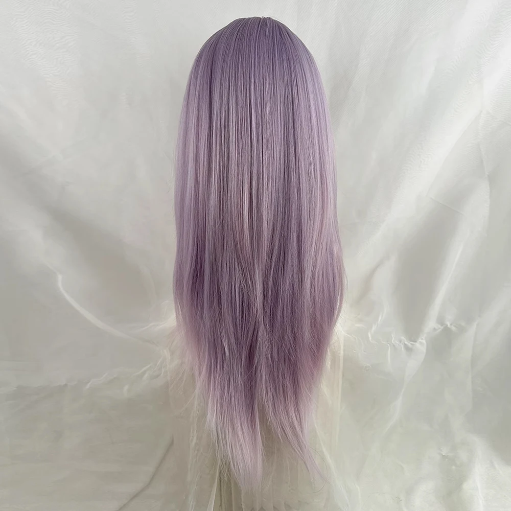 Pink Purple Synthetic Long Straight Wigs with Bangs Lolita Cosplay Fluffy Women Wig Heat Resistant for Daily Party