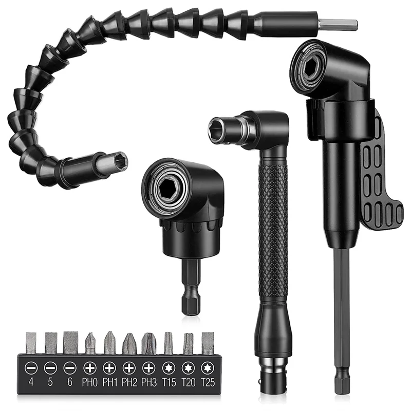 

drill14 Pcs Flexible Drill Bit Extension Set 1/4 Inch Hex Bendable Drill Bit Extension 105 Right Angle Drill 90 Right Angle