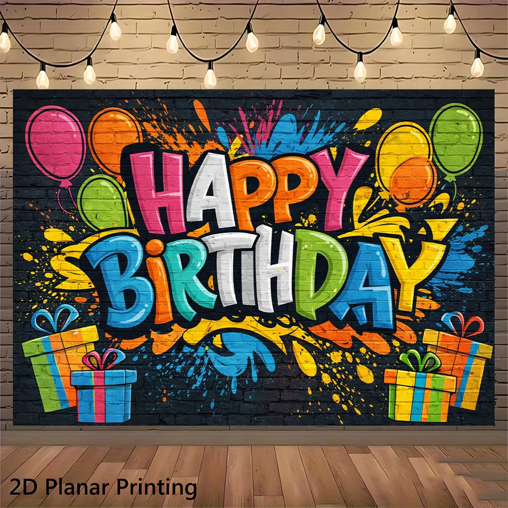 Happy Birthday Graffiti Tapestry, Colorful Party Wall Hanging, Street Art Decor, Balloon Gift Cloth Living Room Bedroom Ornament