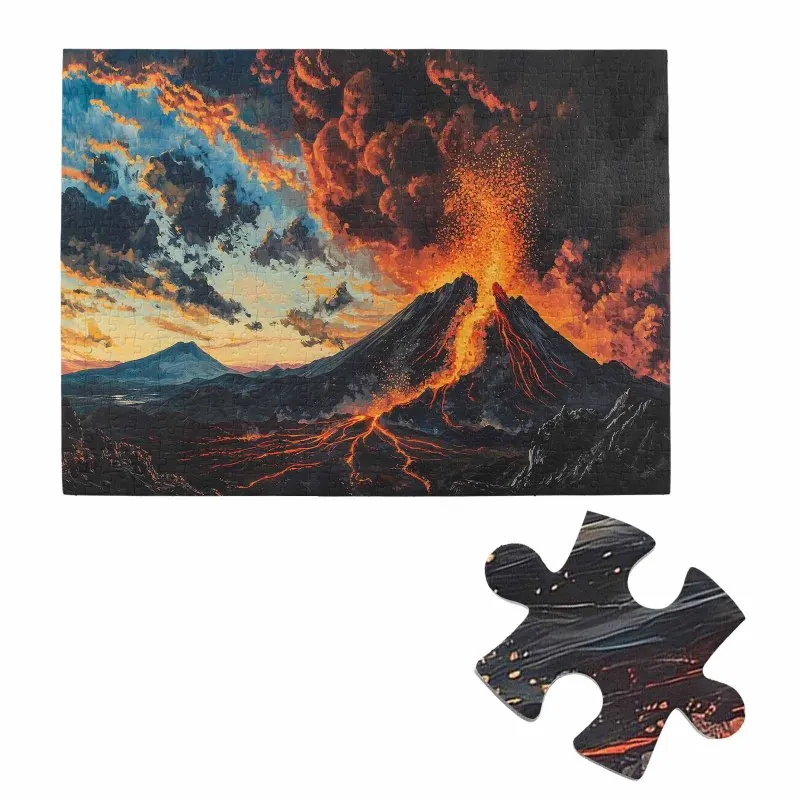 Puzzle dla dorosłych - 500 elementów, wybuch wulkanu, ognista lawa, dramatyczny krajobraz