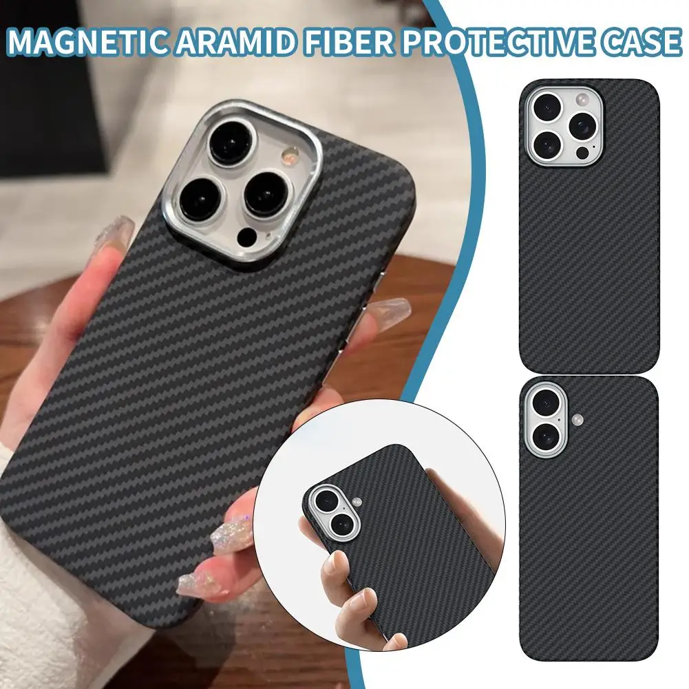 Suitable For IPhone 16 Series Magnetic Carbon Fiber Shell Business Black Magnetic Suction Mobile Phone Case