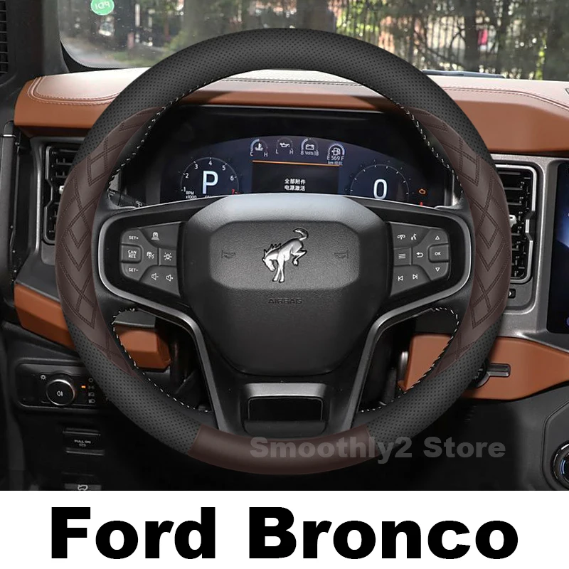

Leather Car Steering Wheel Cover For Ford Bronco 2.3T 2024 2025 wear-resistant Auto Steering Wheel Cover Ford Bronco Accessories
