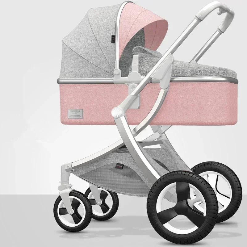 Adjustable Luxury Baby Stroller 3 in 1 Portable High Landscape Luxury Stroller Pink Stroller Travel Pram Pushchair