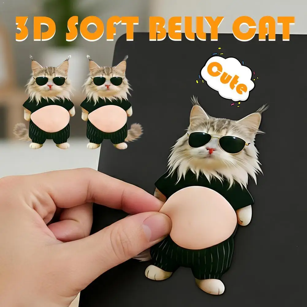 3D Cat Belly Stickers Super Soft Silicone Decor Sticker Stress-relieving Toys Squeezeable Cute Cat Phone Case Decor Stickers
