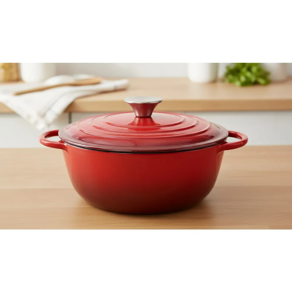 

Эмалированная чугунная голландская кастрюля емкостью 2,65 литра с крышкой - красный градиент, универсальная кулинария для домашних повара