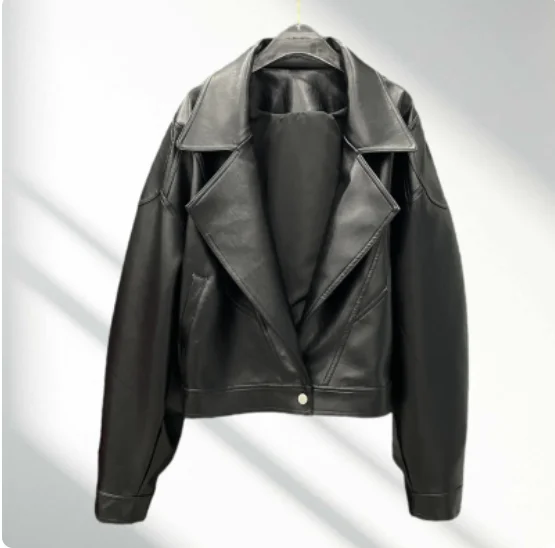 Outono indústria pesada arco solto bonito lazer manga longa jaqueta de couro doce legal menina versátil casaco curto redução de idade