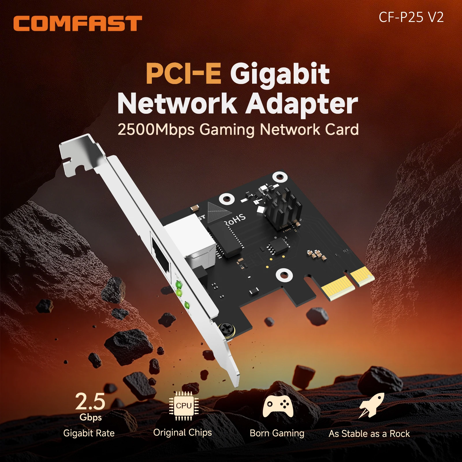 

Сетевая карта Comfast 2,5 Гбит/с PCIe, игровой Ethernet-адаптер с оригинальным чипом, стабильное соединение для настольных ПК с Windows/Linux