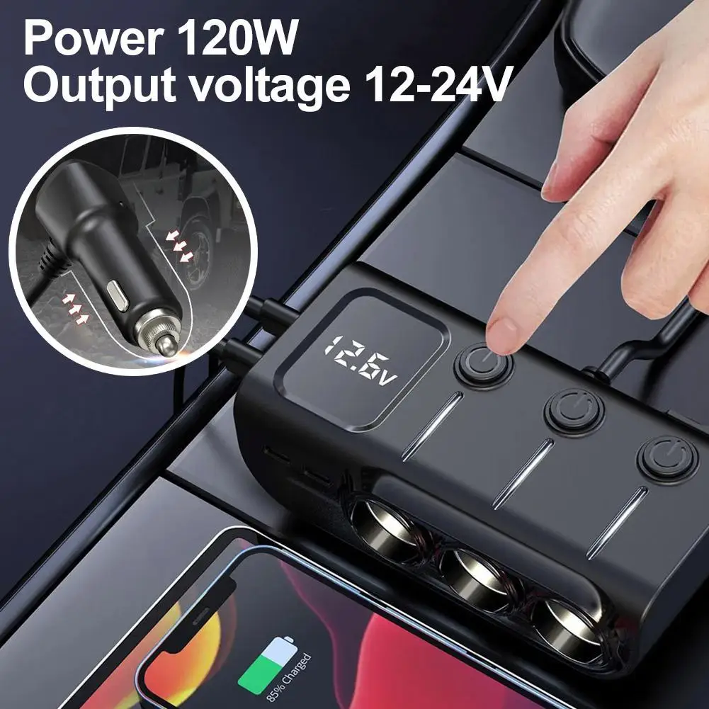 3 In 1 Dual USB Socket 120W Car Cigarette Lighter Splitter 12V 24V Plug Phone Power Adapter For Car DVR GPS Dashcam