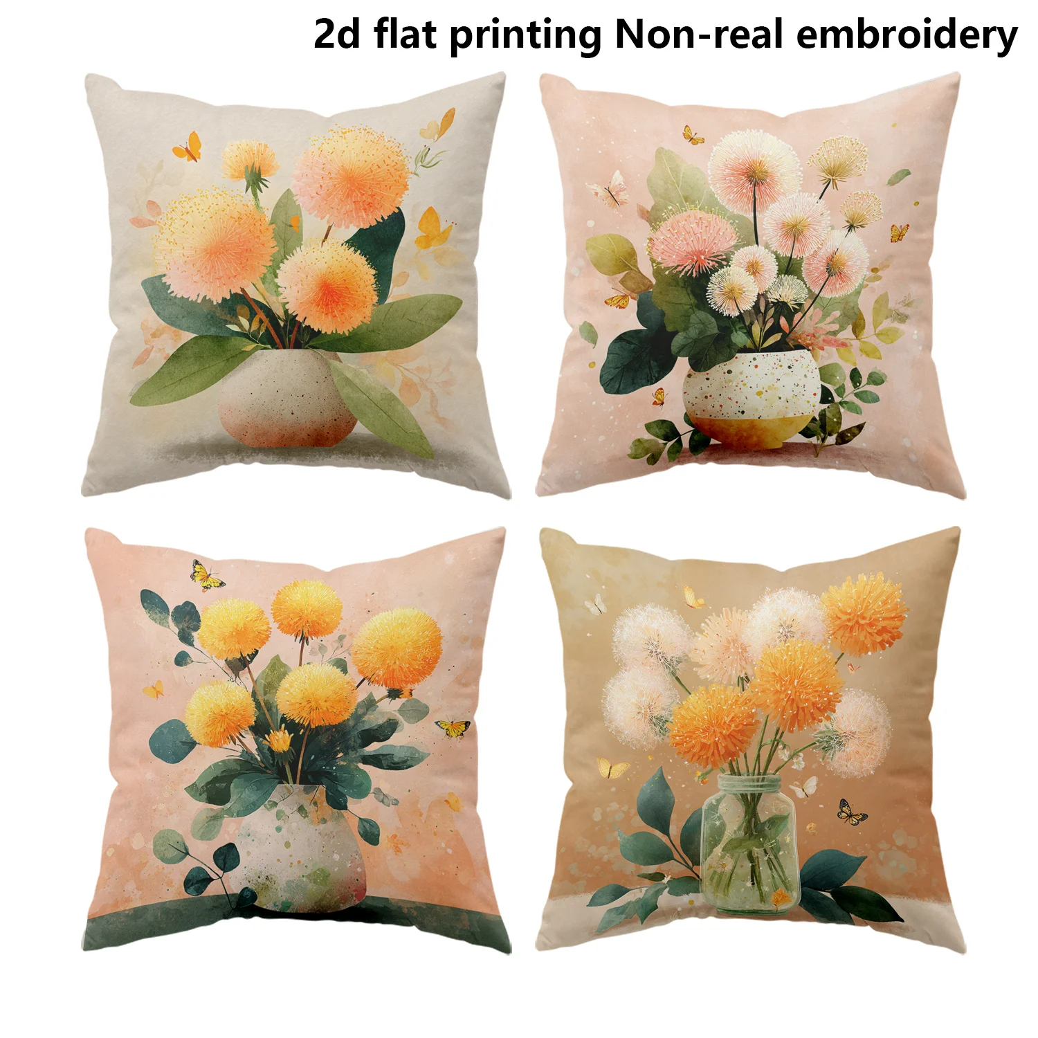 Nature Floral Style Pillow Covers, Sweet Dandelion & Butterfly Print Cushion Cases, Cozy Home Decor for Bedroom Living Room