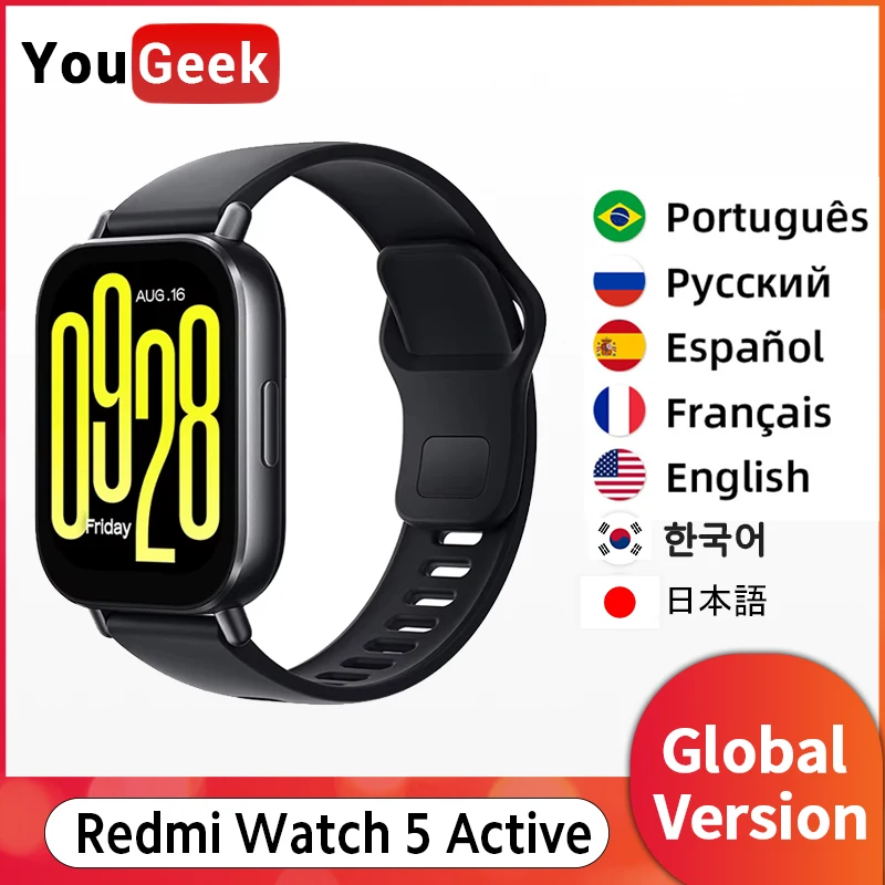 

Глобальная версия Redmi Watch 5 Active с квадратным ЖК-дисплеем диагональю 2 дюйма, 18 дней автономной работы, Вызов по Bluetooth, Водонепроницаемые умные часы 5ATM