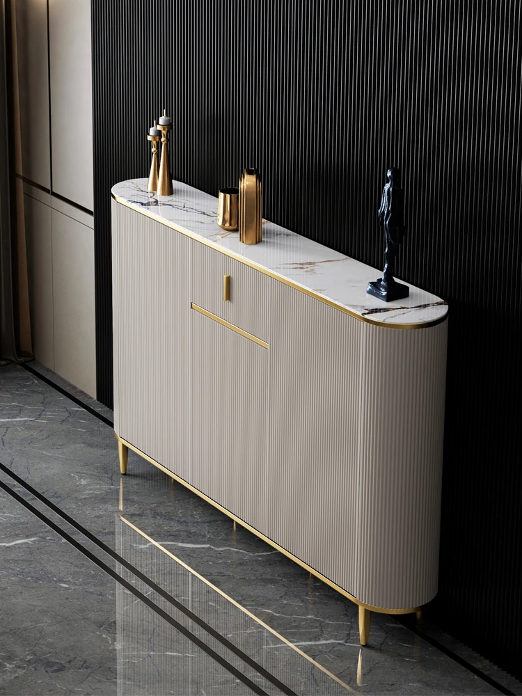 

Modern luxury tea cabinet with bright slate living room and kitchen with ultra-thin storage.