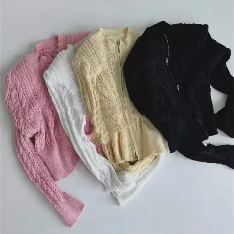 جديد بلون مكتب عارضة أعلى تريكو الخريف المرأة أزياء طاقم الرقبة طويلة الأكمام محبوك سستة سترة #6