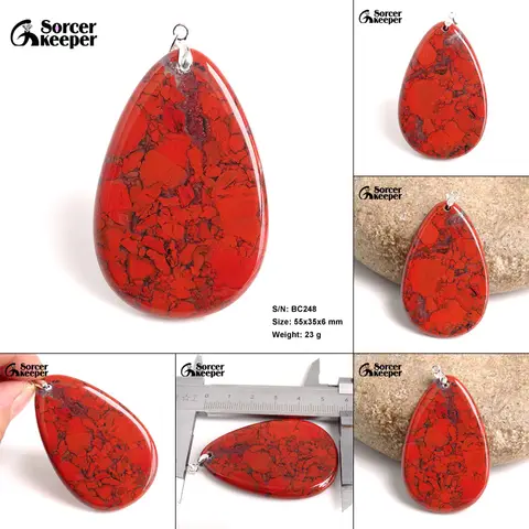 Women & Men Fashion Jewelry Water Drop Shape Pendants Necklaces With Chain Wholesale Red Bloodstone Quartz Gemstone BE617