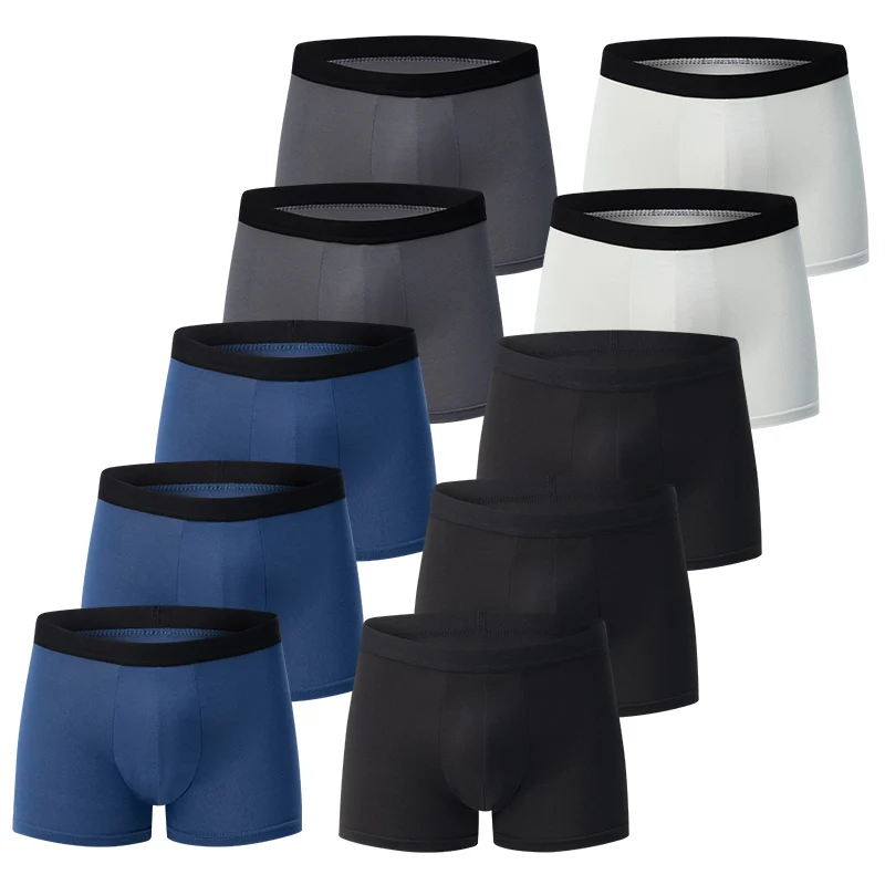 مجموعة مكونة من 4/10 قطع من ملابس داخلية رجالية كلاسيكية بلون سادة مريحة مقاس كبير شورتات بوكسر سوداء للمراهقين شورتات أساسية