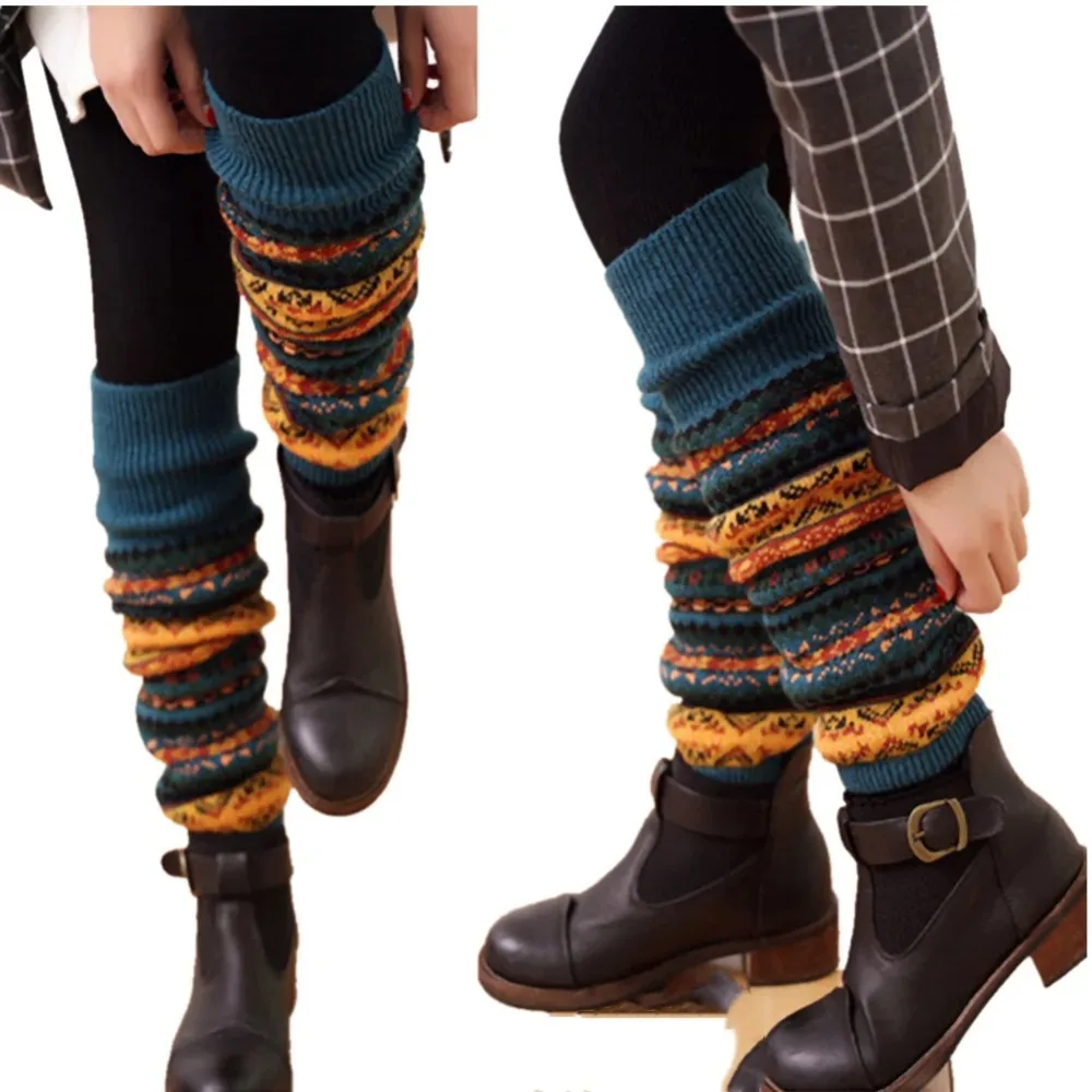 

Women Winter Warm Foot Cover Knitted Leg Warmers Wool Lady High Boot Knee Stockings Trim Crochet Knit Long Socks Legging Warmer